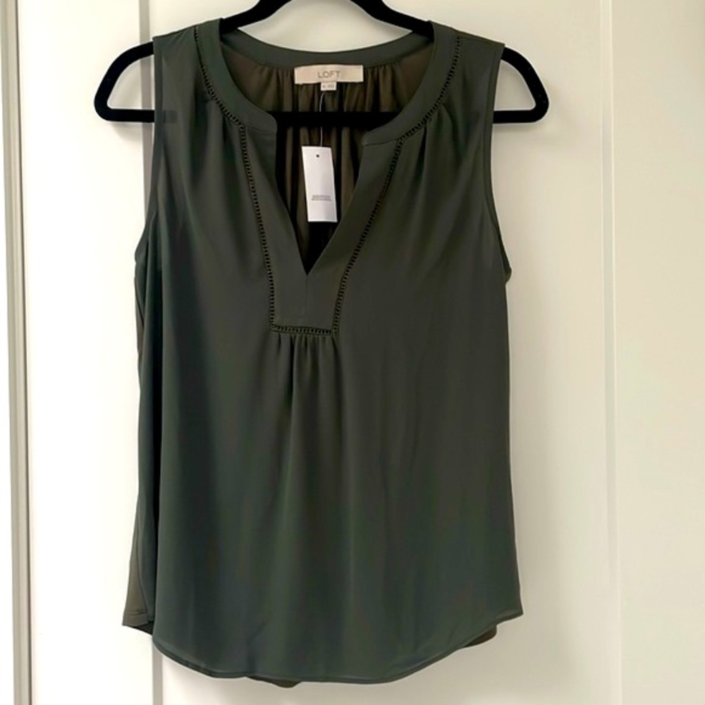 LOFT olive V neck tank top